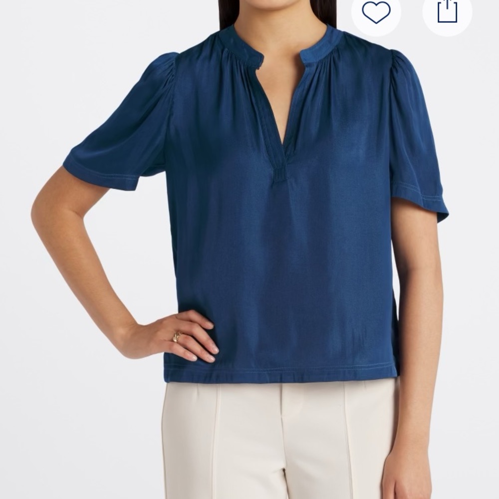 Nine Britton Santiago Satin Split Neck Blouse